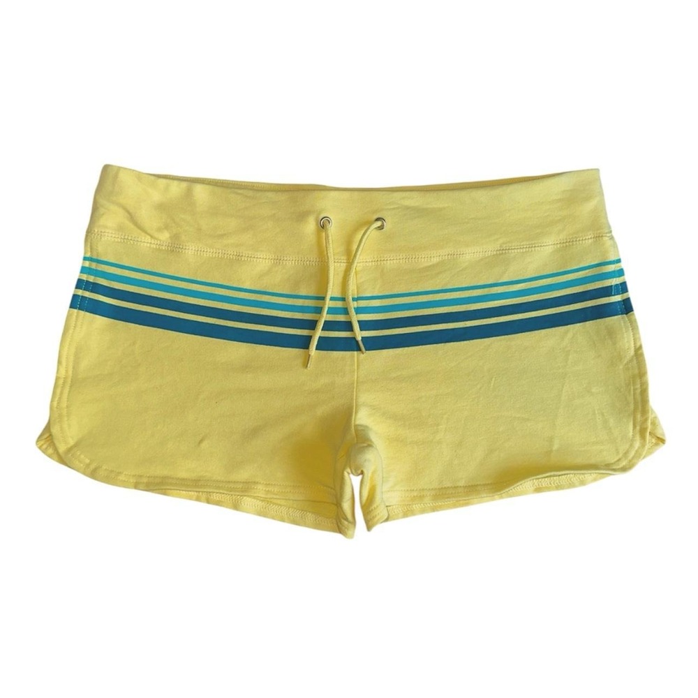 Omwear by PINK Yellow Blue Striped Surfer Beach Mini Shorts Y2K Size XL